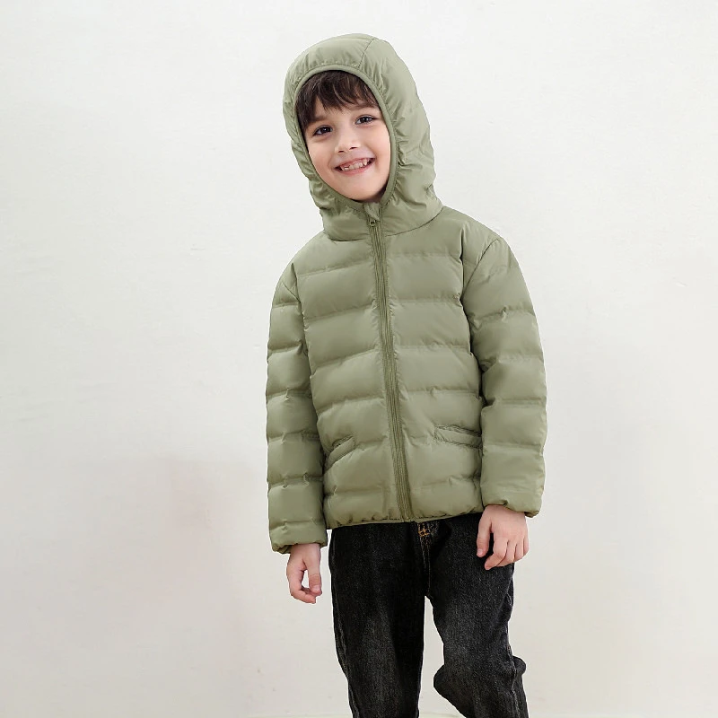 儿童羽绒服90白鸭绒无缝童装连帽轻薄款男童女童中大童中小童外套