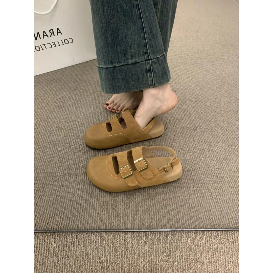 复古森系小众镂空包头凉鞋女夏季厚底真皮丑萌勃肯鞋圆头玛丽珍鞋