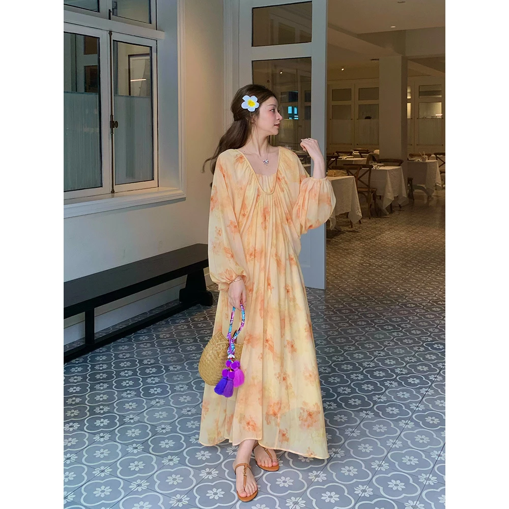 崔与熙|CUIXI【晚来秋意】碎花显瘦气质时尚夏季春夏法式宽松连衣裙