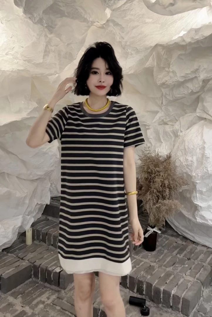 DD-（不对条）中长款米妃子边简约懒人裙（发货2-3）