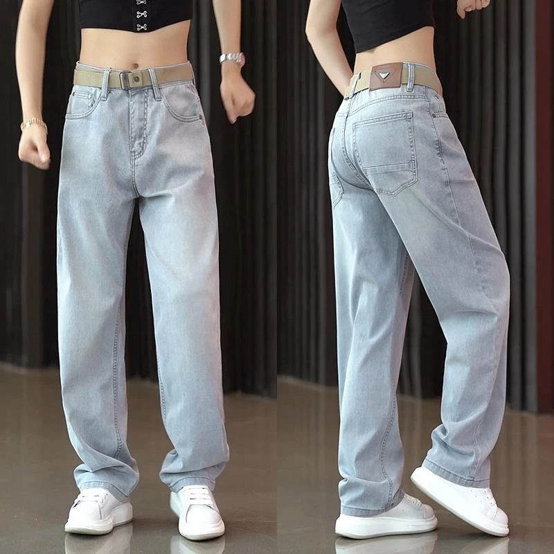 美式复古牛仔裤男夏季百搭2025新款浅色宽松阔腿男裤子痞帅直筒裤