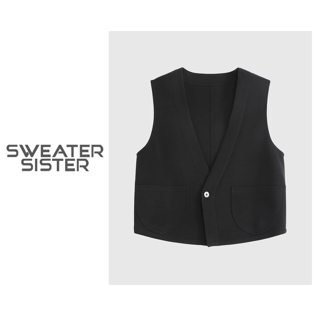 韩版V领坎肩无袖短款西装马甲女6699-225