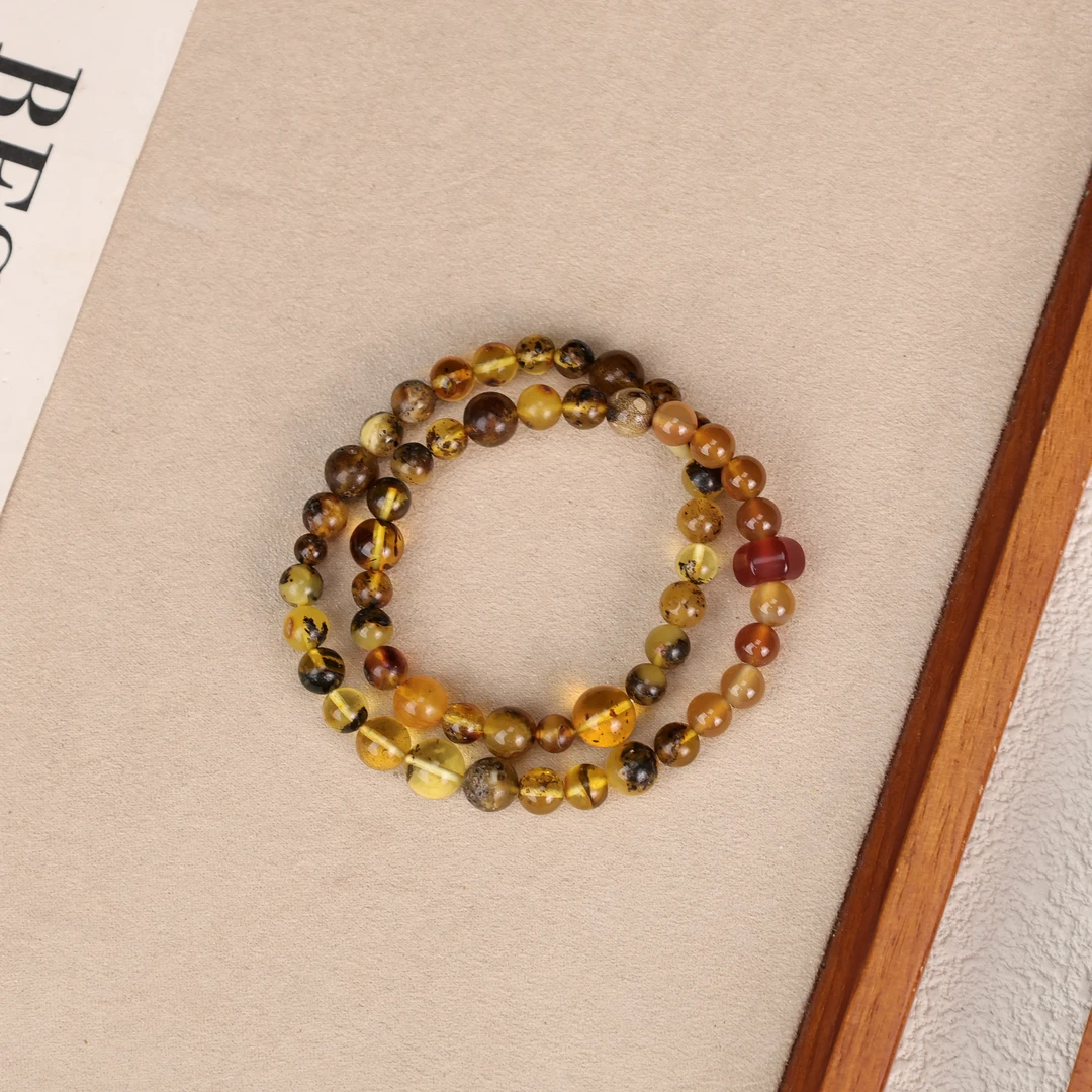 天然琥珀蜜蜡玛瑙灯笼双层手串LZ4616-1