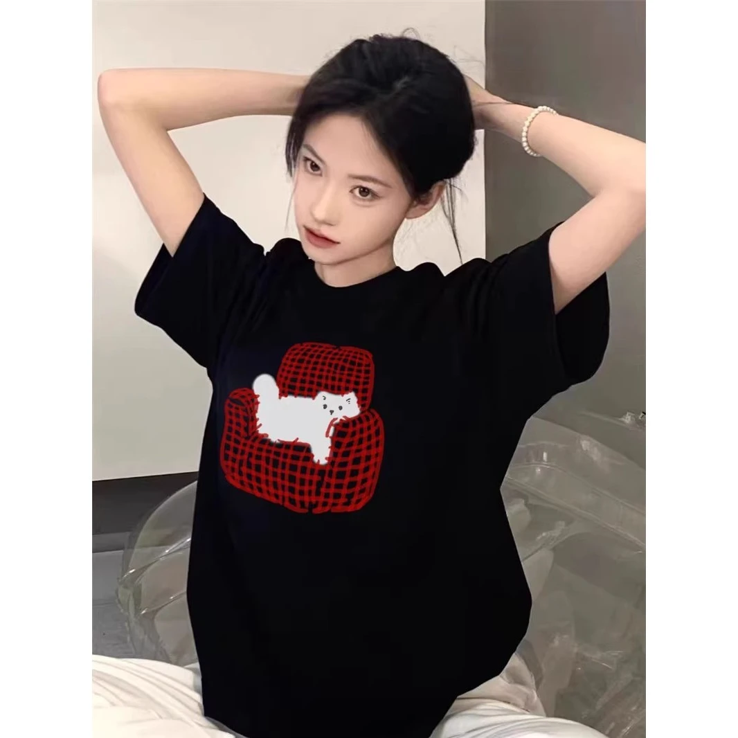 纯棉短袖t恤女2025新款爆款夏季正肩设计感美式高街宽松半袖上衣