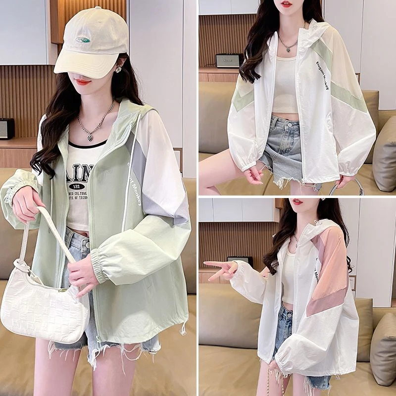2025新款夏季薄款防晒拼接女插肩袖短外套防晒衣女装禅意仙气飘飘