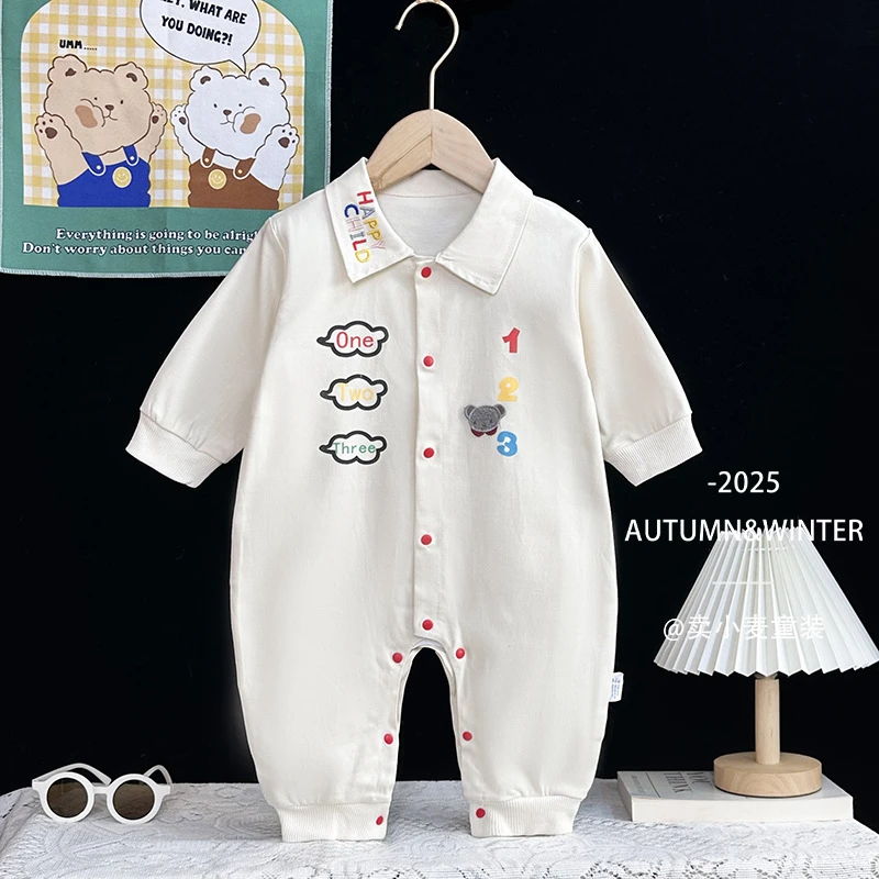 婴儿连体衣春秋装男女宝宝可爱长袖爬服春季连体衣新生儿外出哈衣