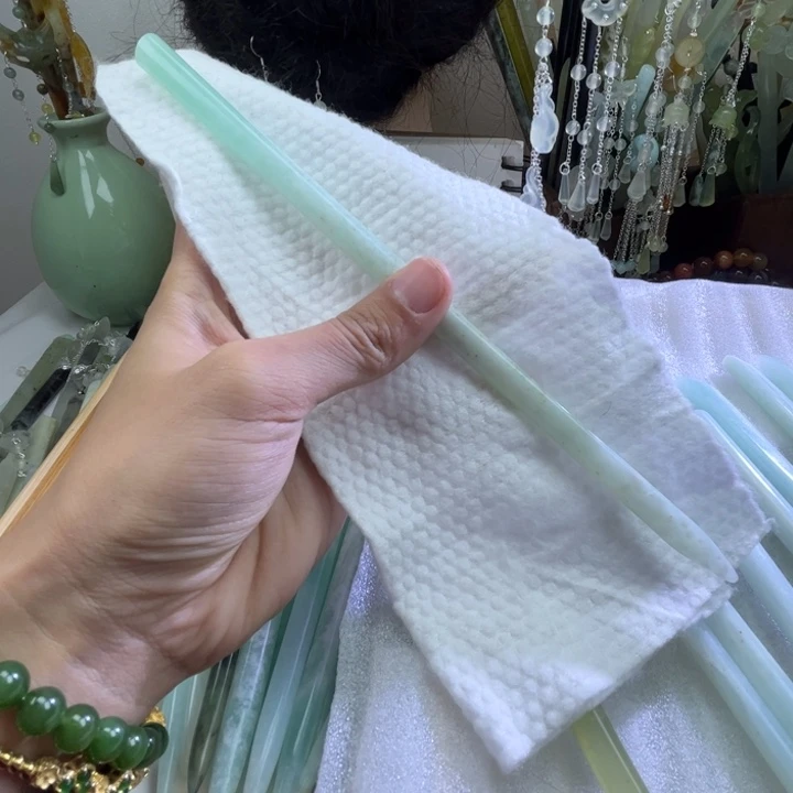 蛇纹石玉发饰未镶嵌长度21.5