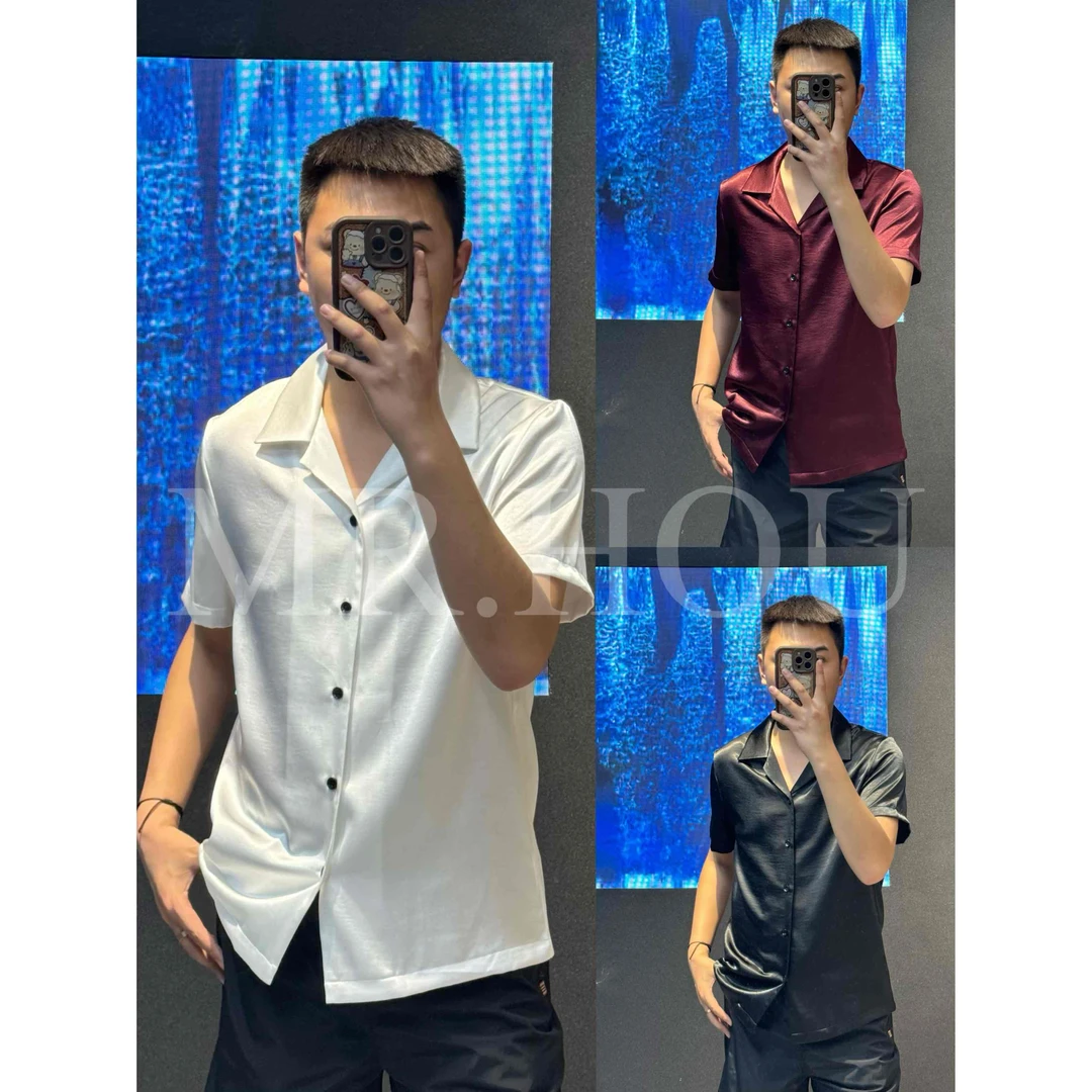 【DJ】25086 “古巴领”光感缎面百搭飘逸休闲衬衫