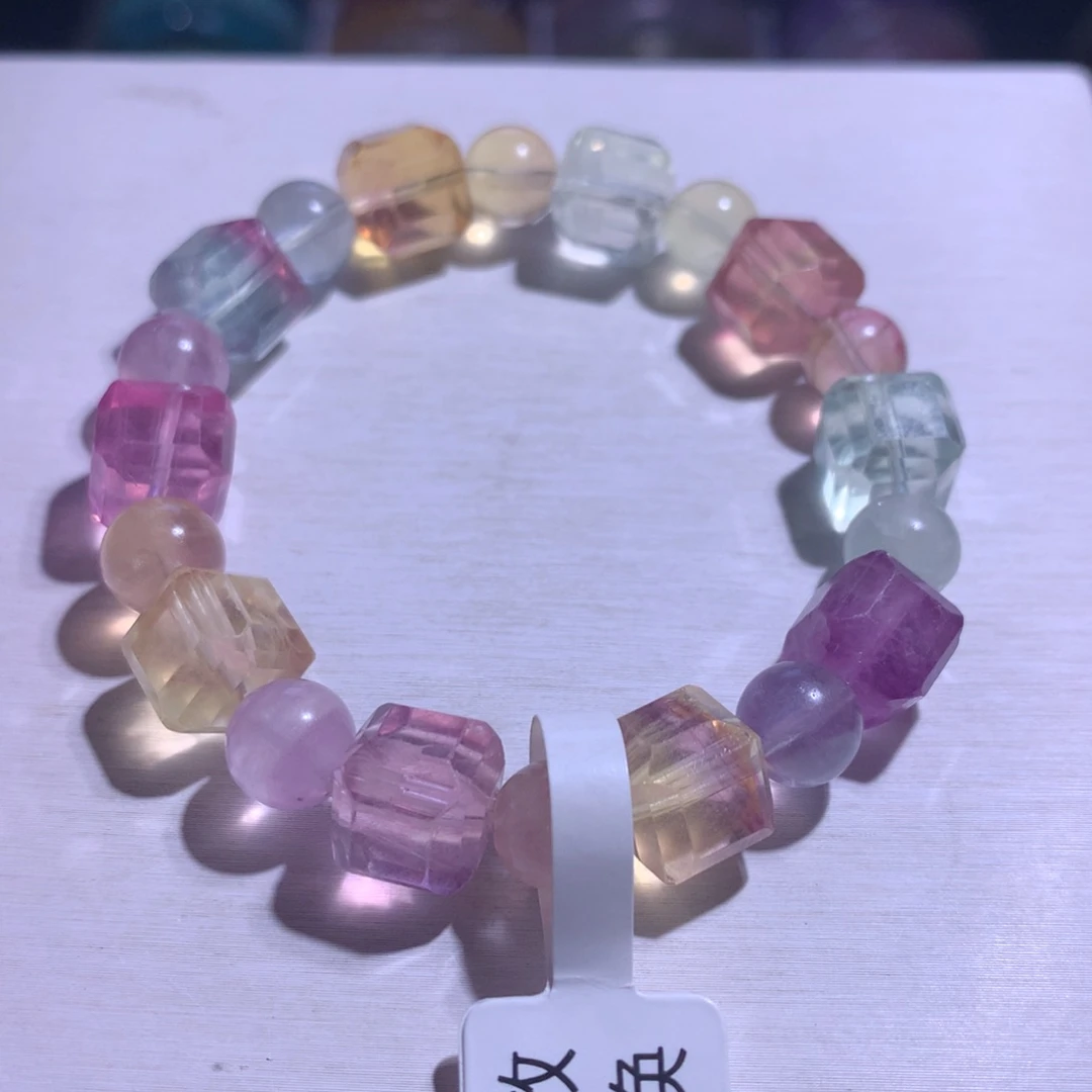 手串水晶银S925镶嵌萤石方糖10.1m