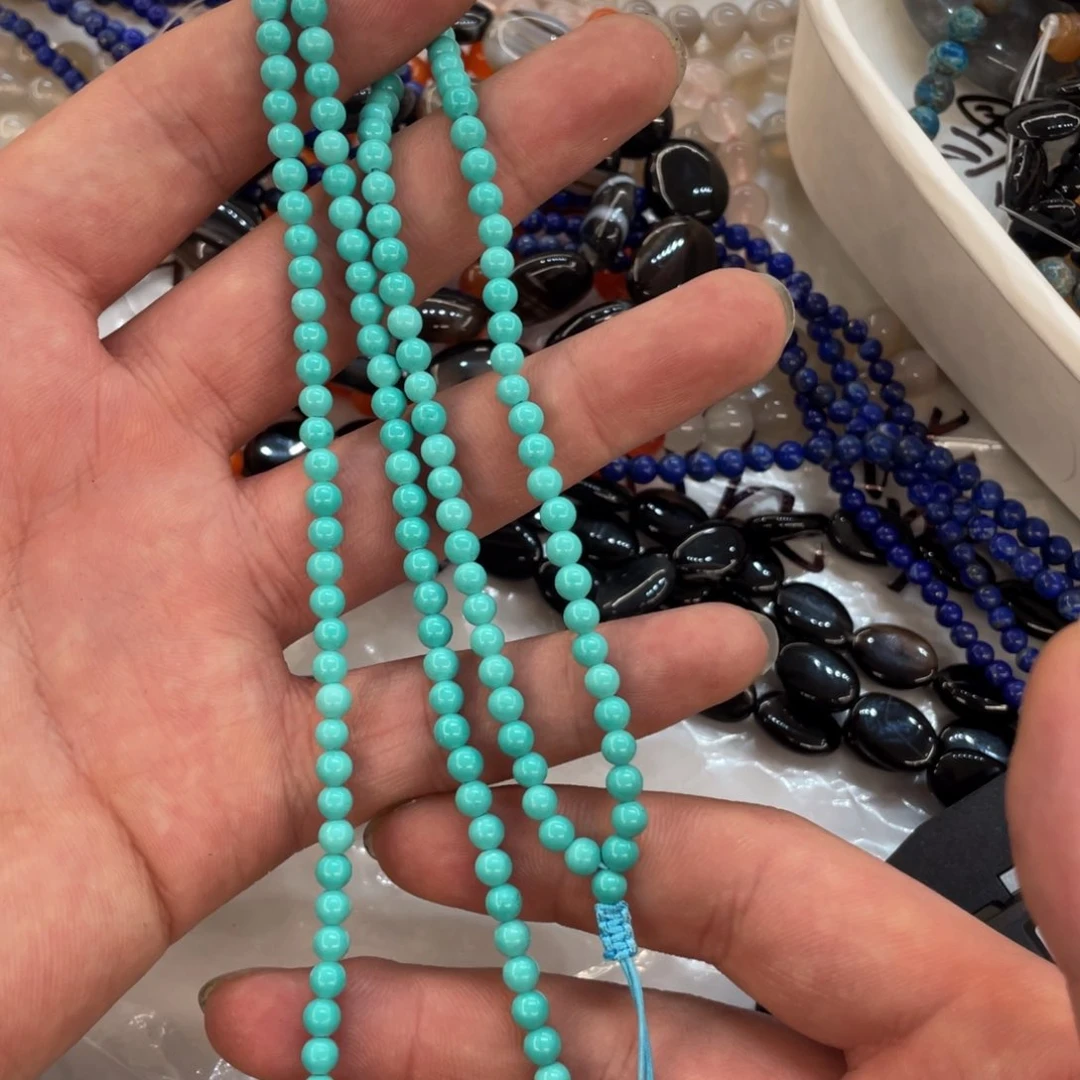 玛瑙/玉髓珠宝半成品未镶嵌一条装卡4mm蓝绿松108颗