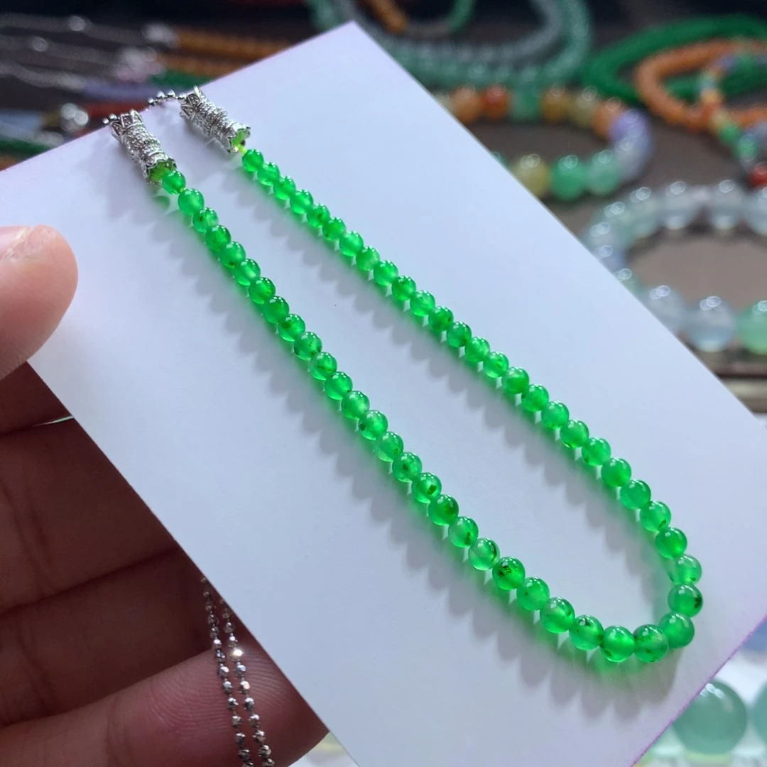 未镶嵌手链翡翠两用款荧光高冰阳绿小米锁骨链手链卡2.96~3.7