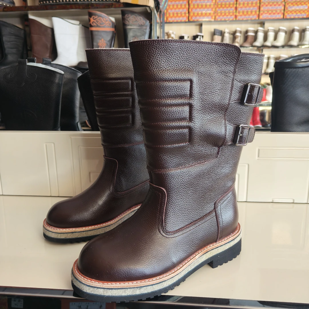 621-1男士牛皮羊毛里马靴真皮靴保暖靴防寒靴骑士靴