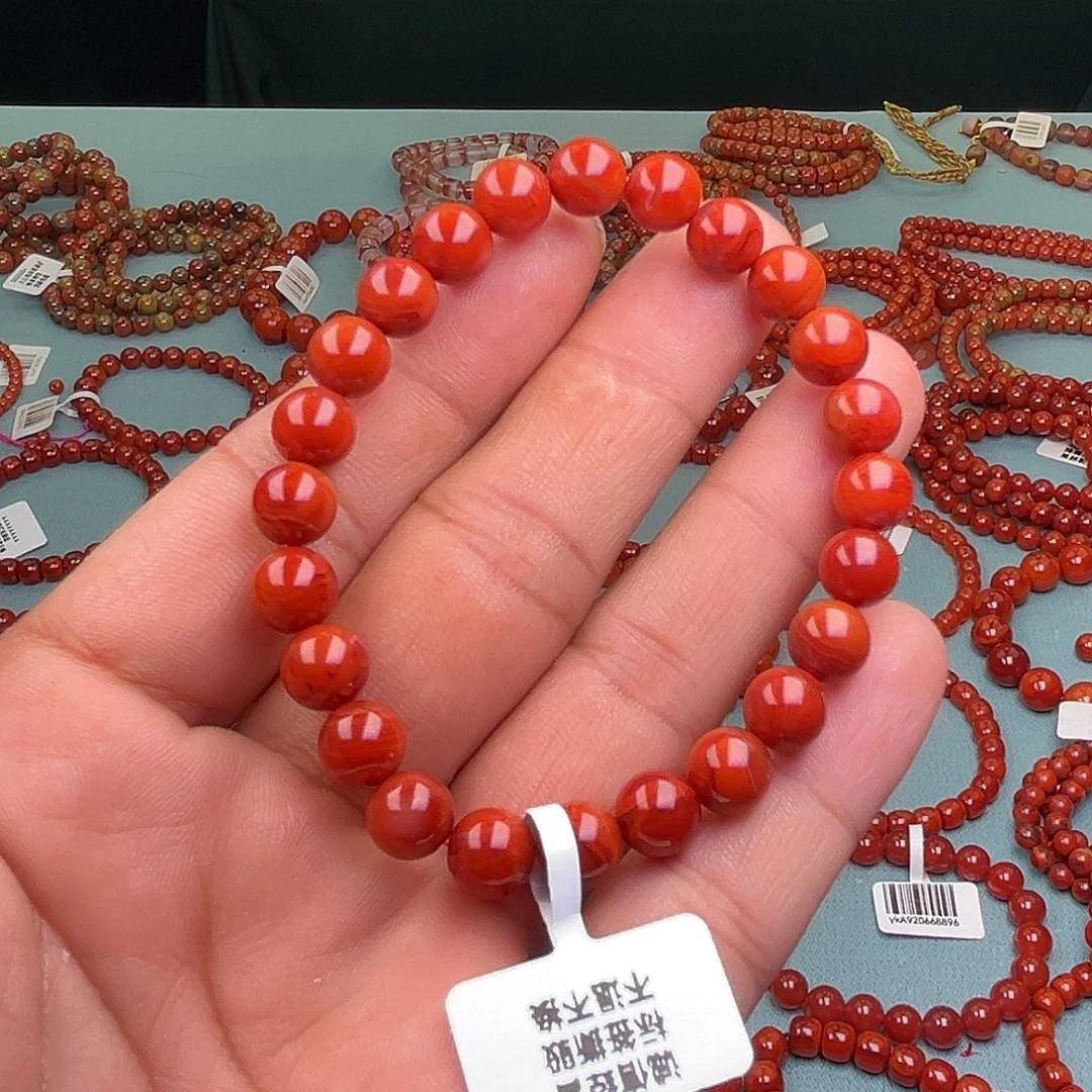 南红玛瑙未镶嵌手链双锦色卡8
