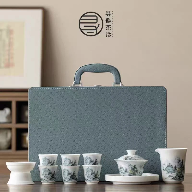 山水人家羊脂玉高端茶具礼盒套装0275