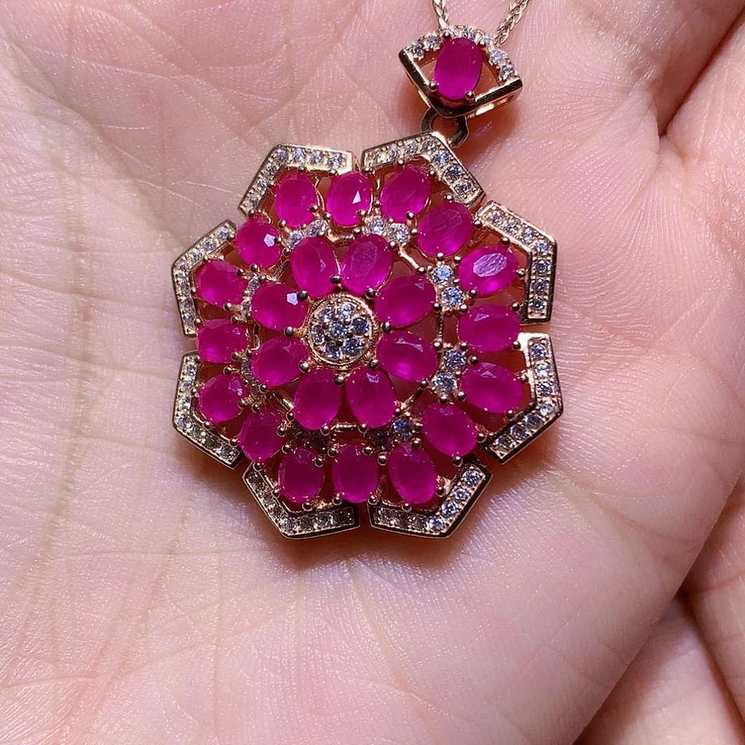 红宝石吊坠(赠链)银S925镶嵌