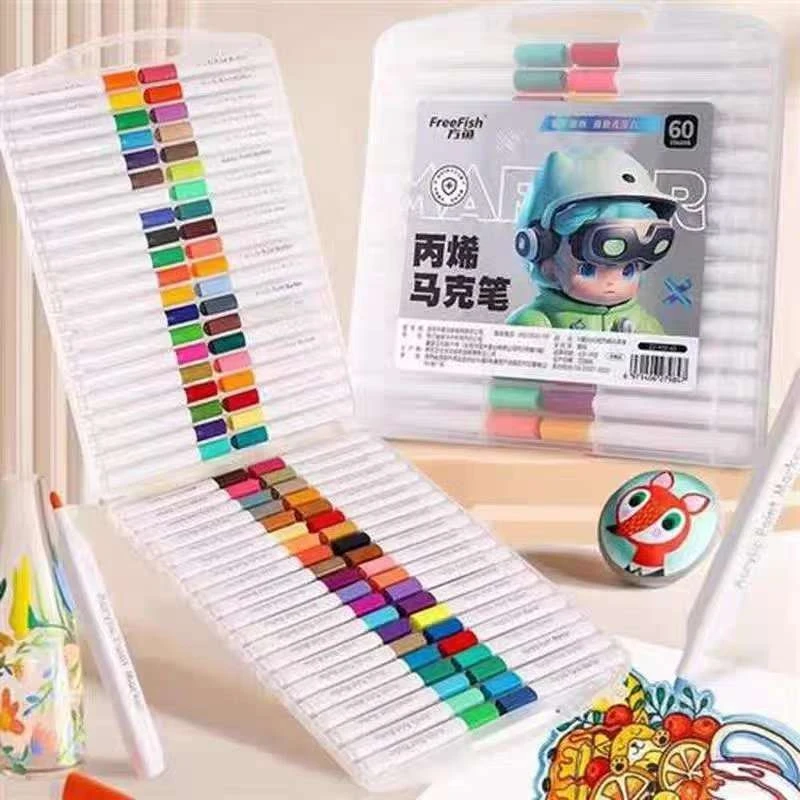 方鱼60色三角杆可叠色丙烯马克笔/1盒  ZZ-932-60