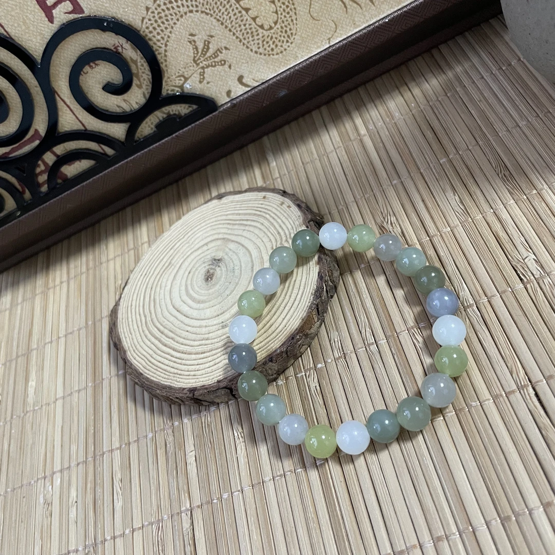 C058天然正宗和田玉卡8mm多宝单圈手串彩色百搭素圈 多样性发其一