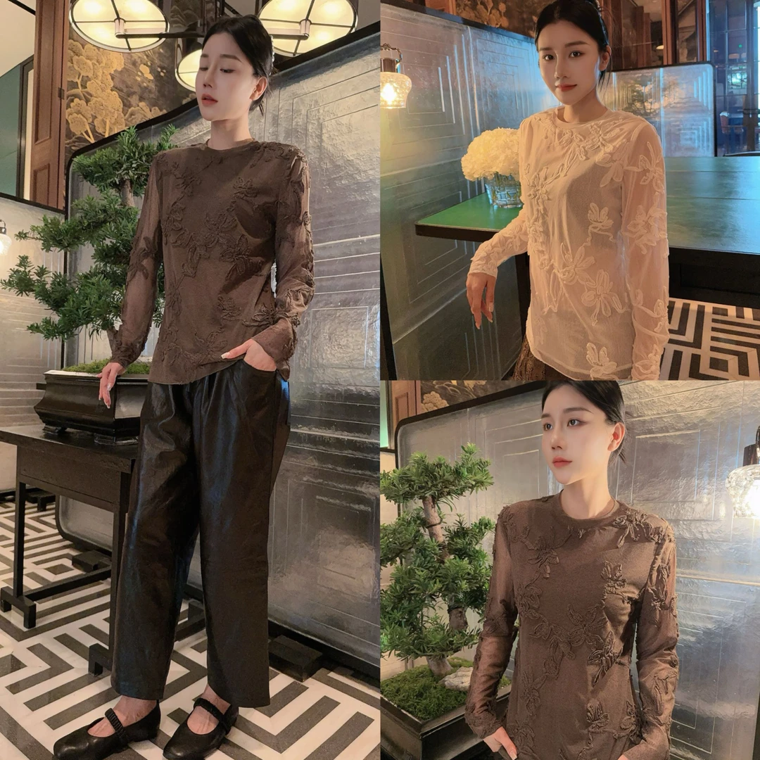 BETTY BAIRN【匠心|云衫】中式圆领领显瘦打底上衣25A-BW1128