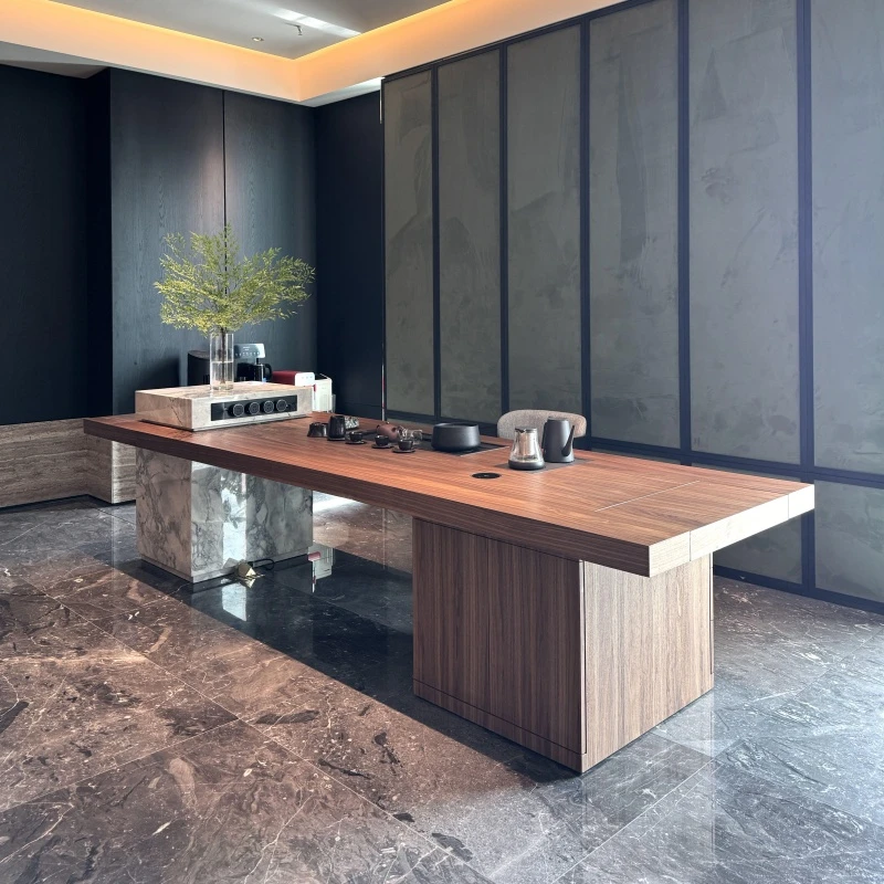 新中式实木茶桌2025新款高端北美黑胡桃木岛台餐桌一体两用泡茶台