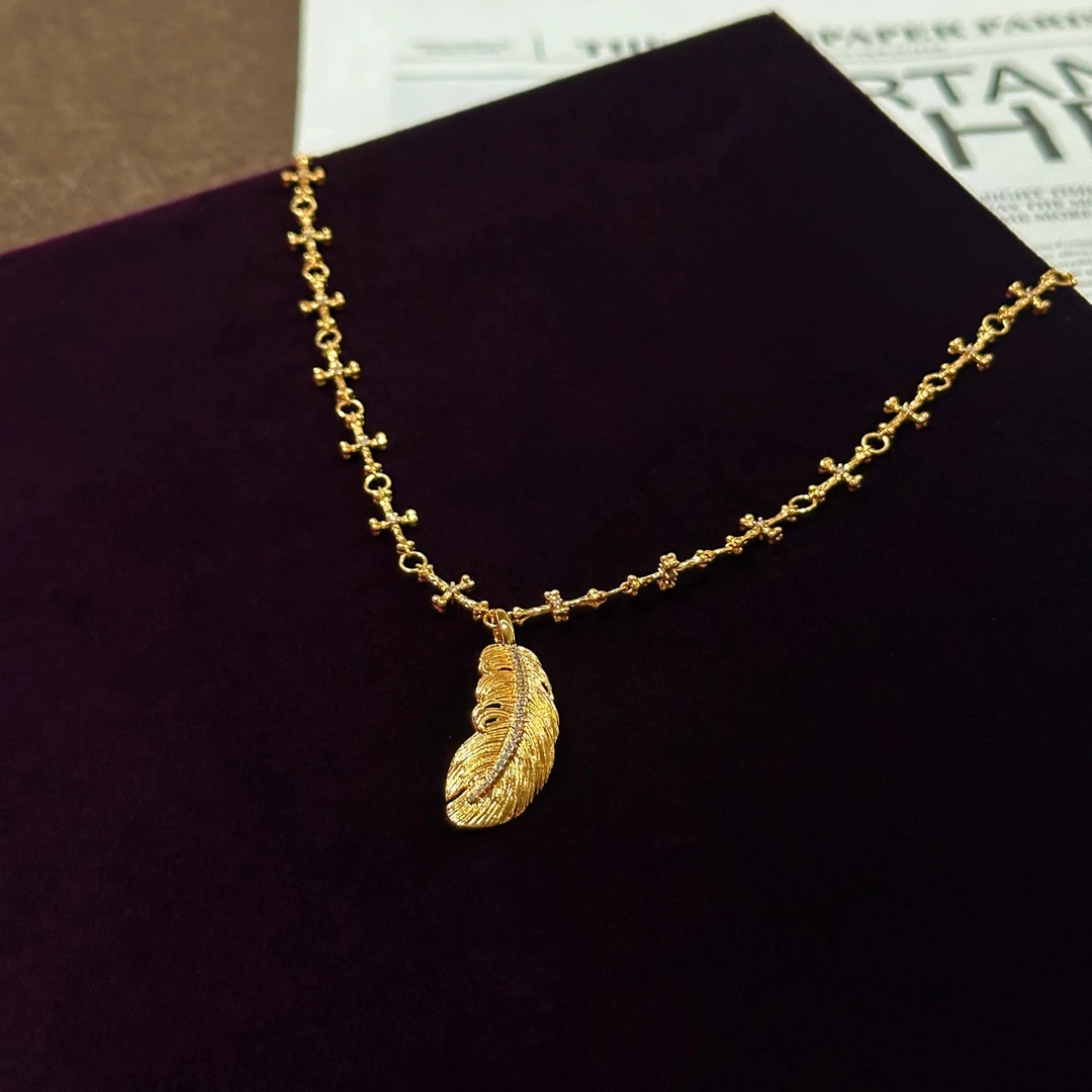 G XIAOXIAO 镀K金【天使羽翼】轻奢高级百搭金色羽毛项链 F18X30