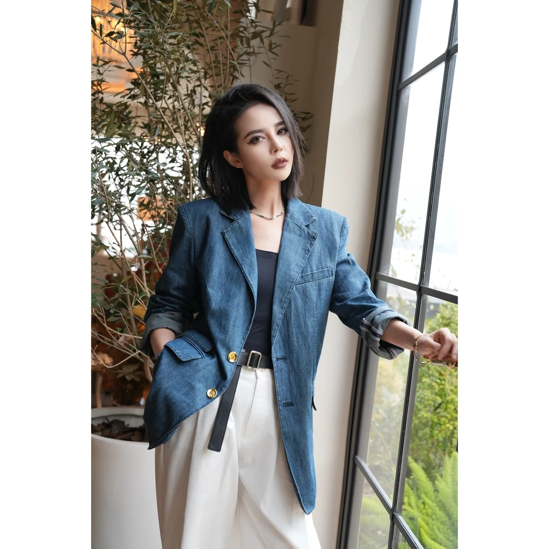 POPULARYW【漫巷】Z·R上品屋 春季韩系复古蓝调翻领牛仔外套
