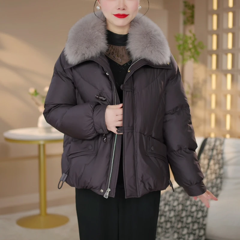 高档白鸭绒羽绒服女冬2025年洋气时尚加厚保暖狐狸毛领外套