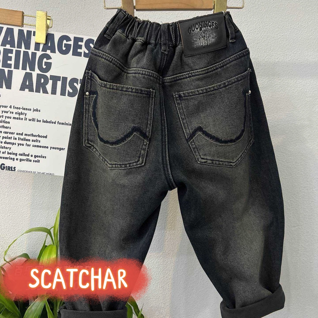 【杨少华服饰】新款秋冬季2025中大童加绒百搭宽松休闲牛仔裤35913