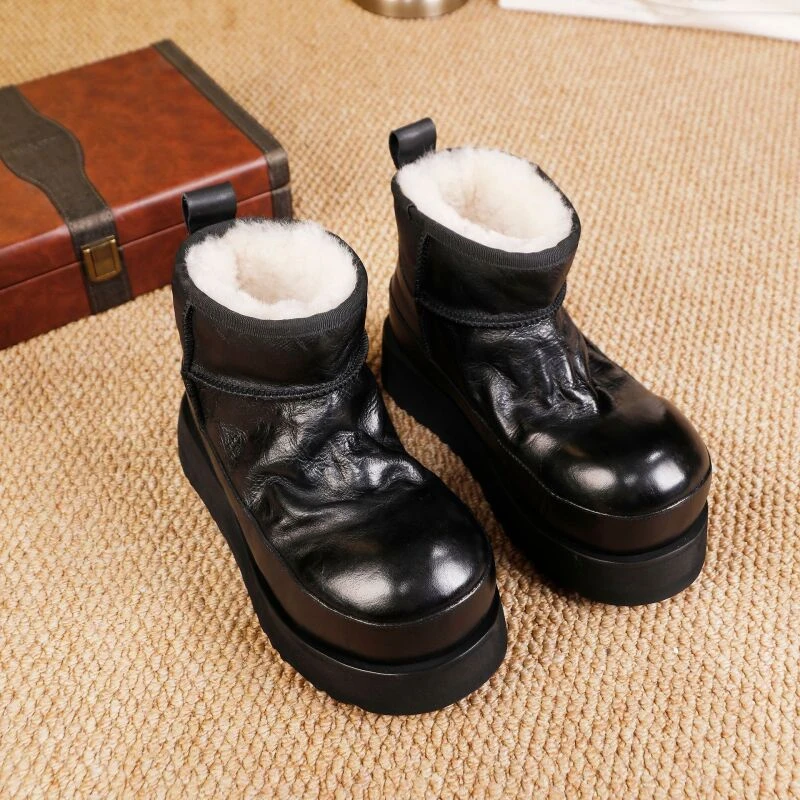 35-40码5公分森古原创皮毛一体雪地靴女秋冬新款水洗靴子真皮