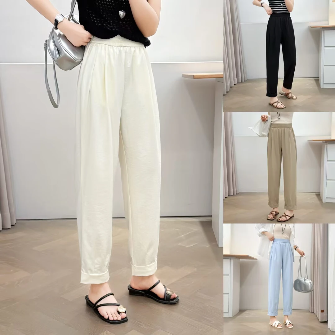 夏季薄款高腰宽松垂感九分哈伦裤女显瘦百搭休闲裤阔腿裤九分裤