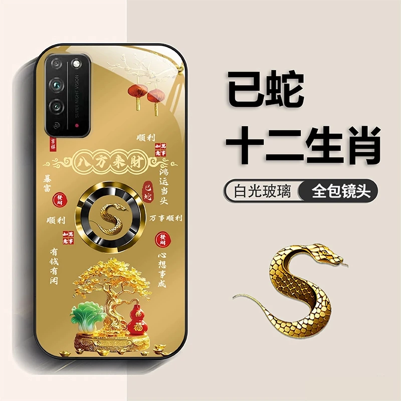 适用【荣耀X10】新款福禄生肖树高级轻奢玻璃防摔手机壳