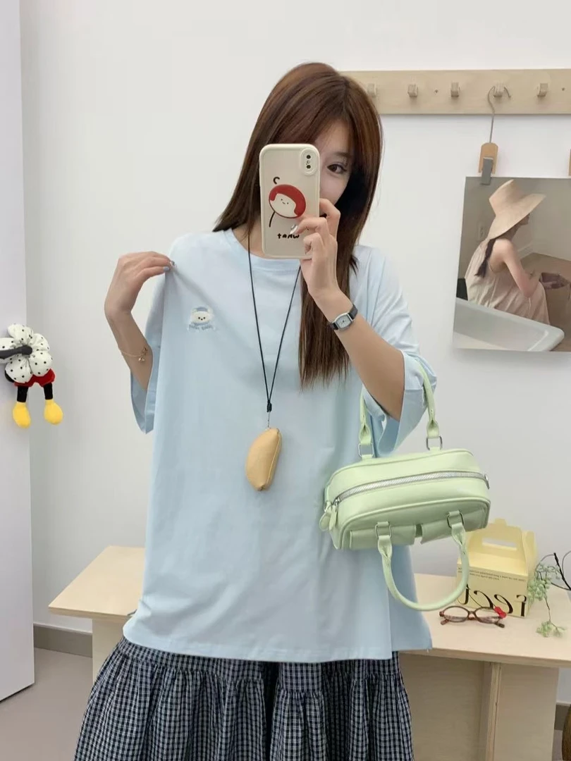 夏季新款大码休闲时尚宽松圆领简约气质舒适短袖女（209）