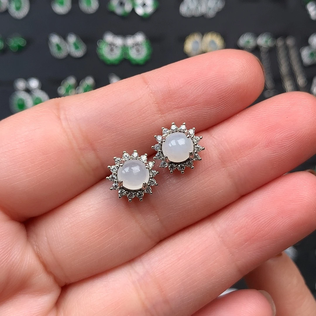 翡翠银S925镶嵌耳饰