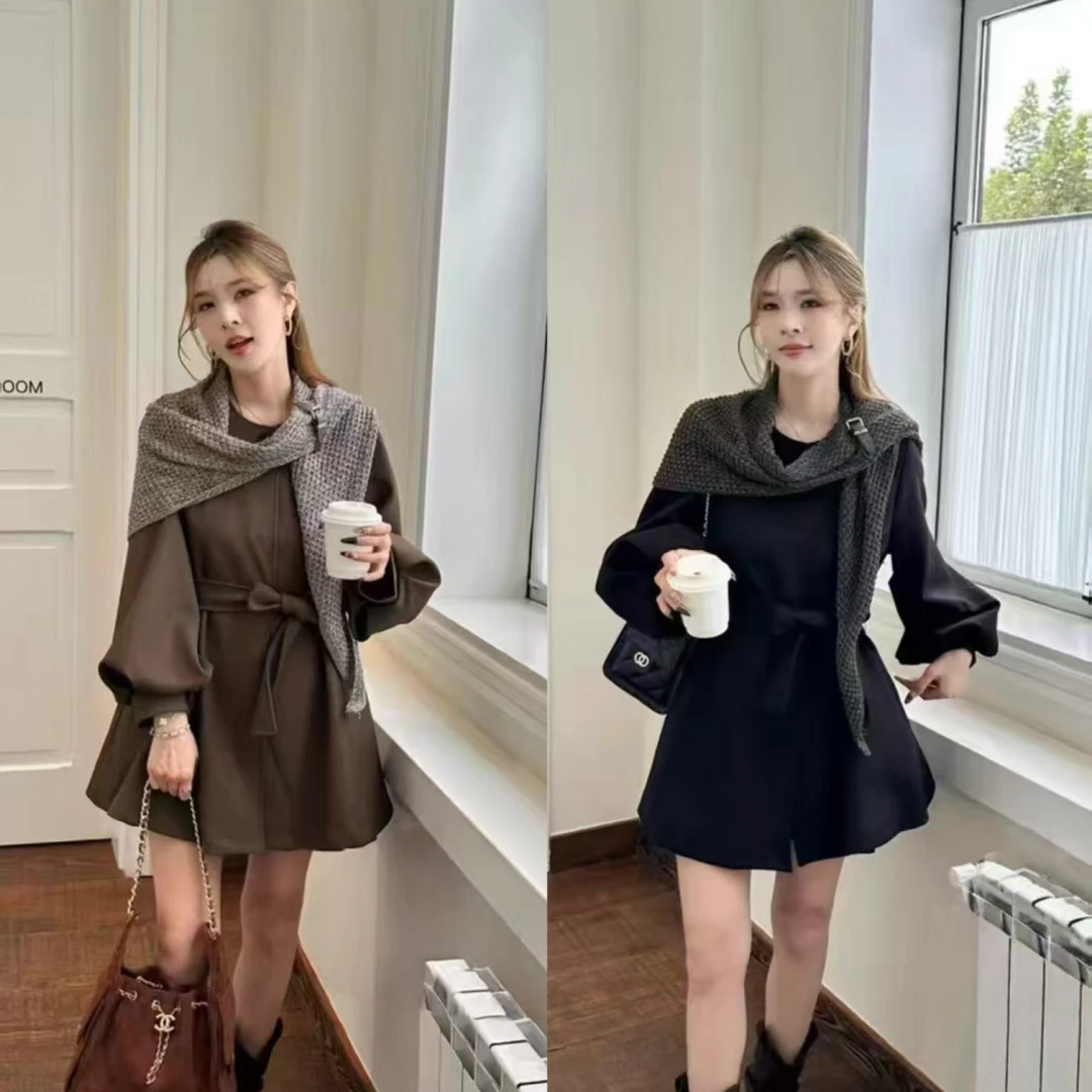 913-1富家千金设计感针织披肩中长款风衣新款时尚百搭显瘦大衣