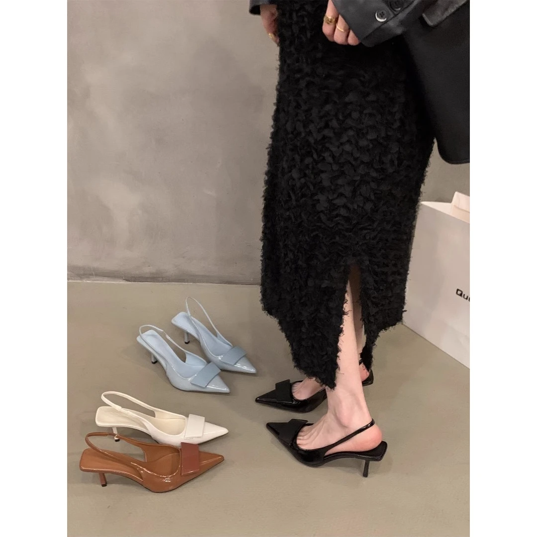 小众法式黑色高跟鞋包头凉鞋仙女鞋子2025新款春夏季气质名媛单鞋