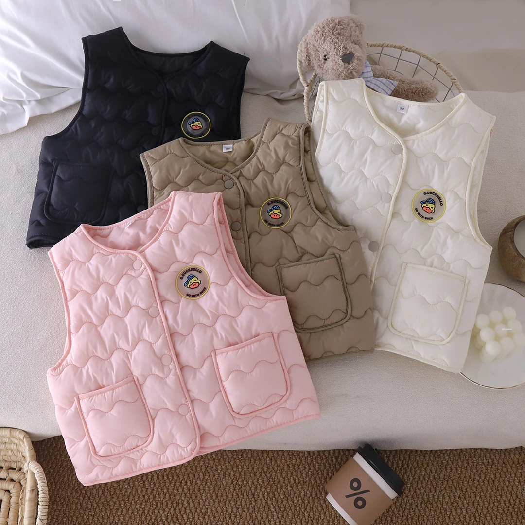 小黄鸭儿童保暖马甲秋冬新款防风加厚男童女童棉服外套外穿马甲