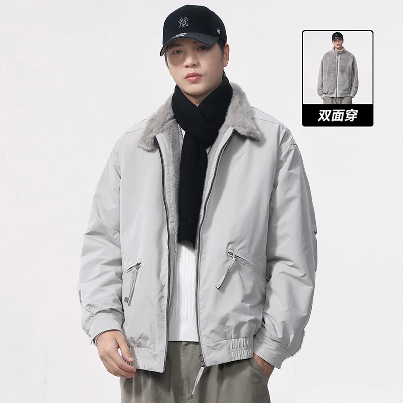 美式复古座山雕棉服双面穿2025冬季重磅潮流加棉加厚毛领连帽棉衣