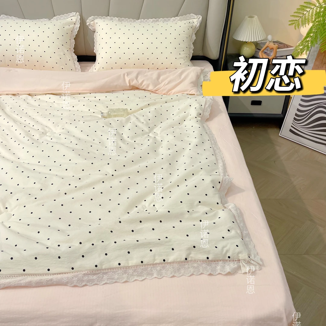 【夏被四件套】皱皱纱花边云感夏被四件套薄款夏凉被小清新空调被