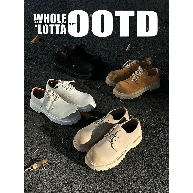 aoyo秋季“翘头系列”大头德比鞋男做旧擦色潮流英伦风厚底增高皮鞋