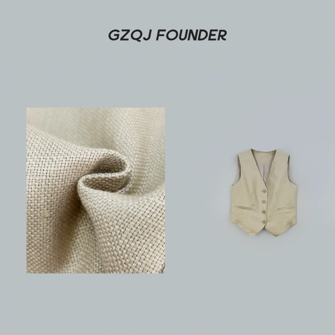 【杏花烟雨】100亚麻小众设计感时尚百搭马甲女 433