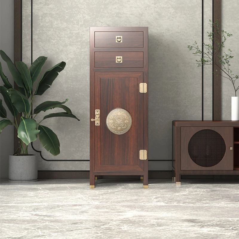 古月山新中式隐形保险柜实木榆木边角柜保险柜家用客厅卧室收纳箱