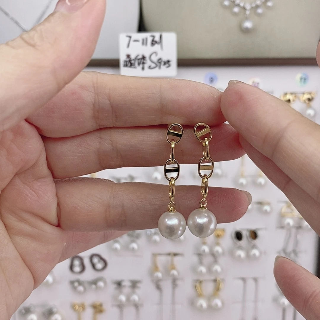 淡水珍珠耳饰银S925镶嵌