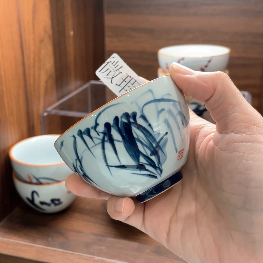 釉下手绘茶具微瑕