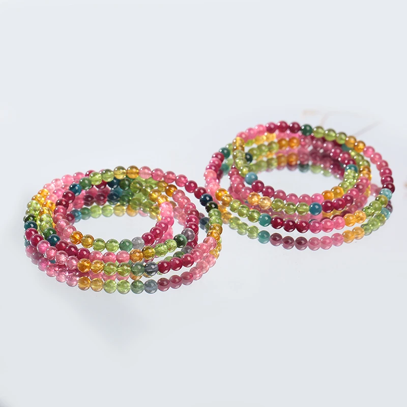 天然巴西老矿色标碧玺女款多圈百搭手链简约素圈B03多样性发其一