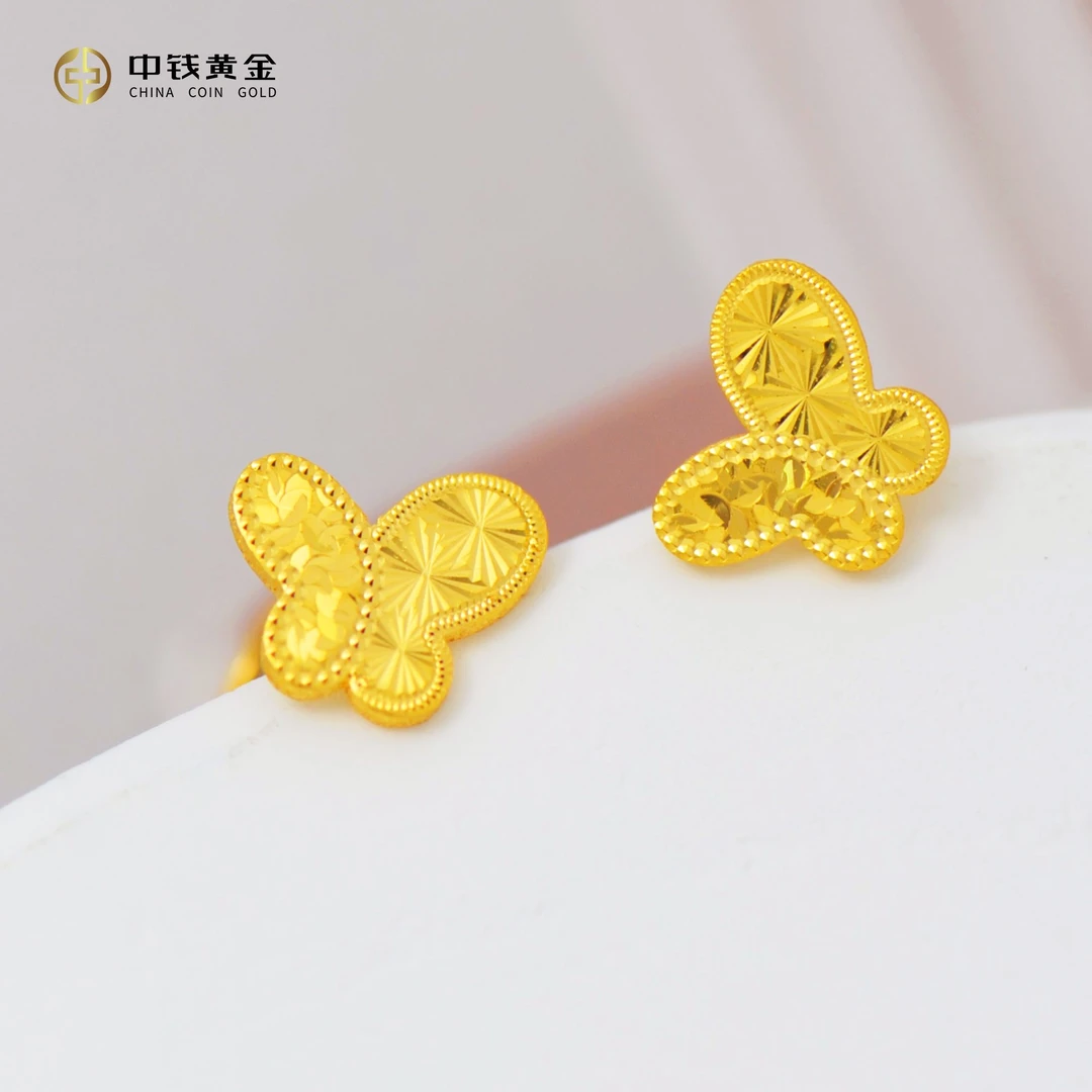 足金5G碎冰蝴蝶耳饰bhx