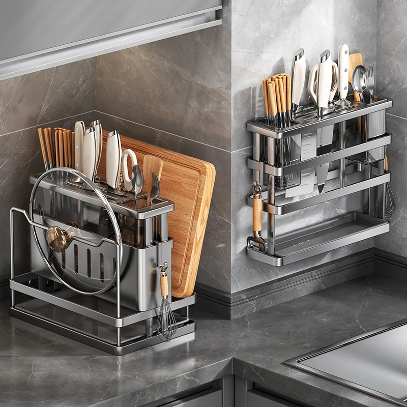厨房刀架筷子笼置物架家用多功能台面砧板架放菜板刀具一体收纳架