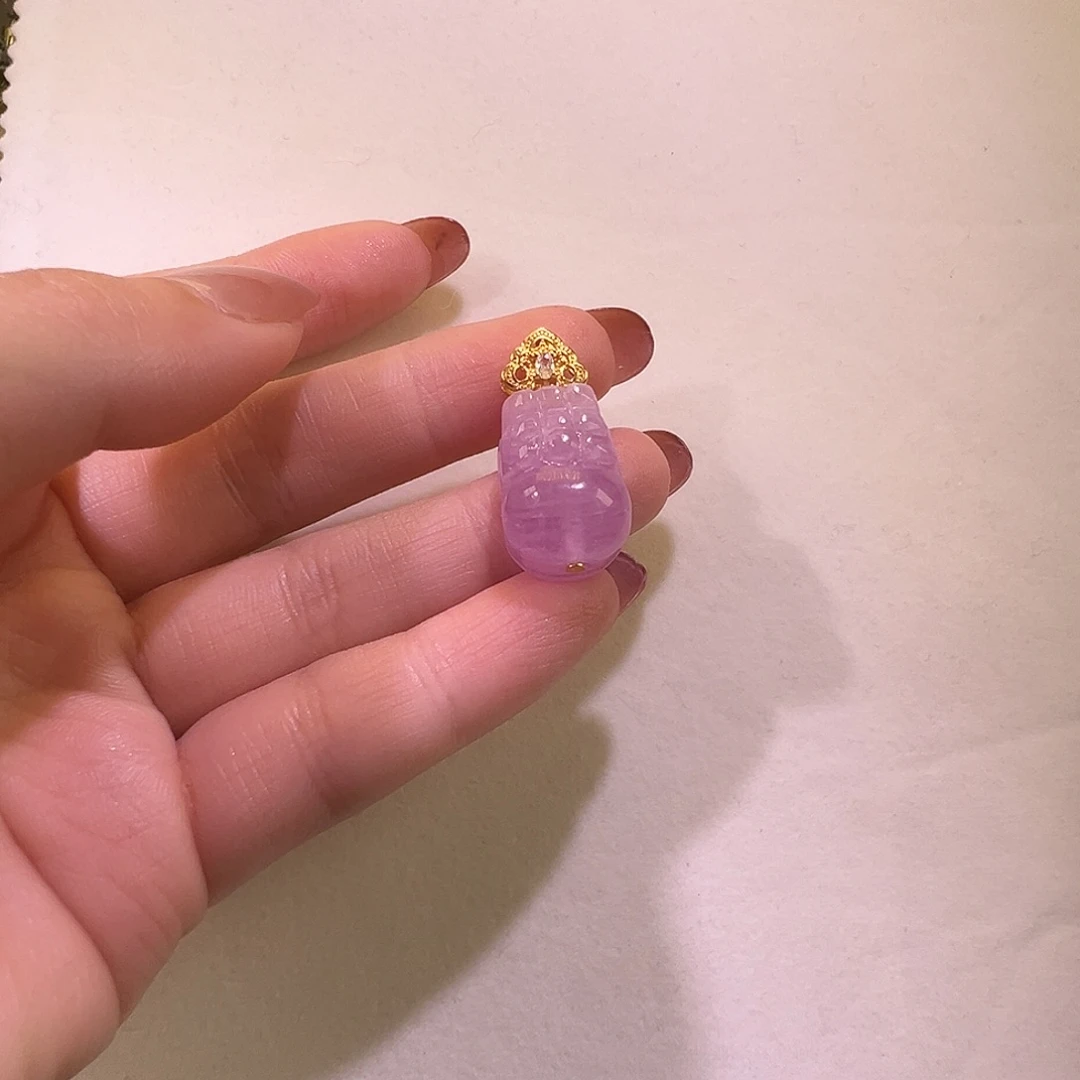 吊坠锂辉石银S925镶嵌冰紫猫眼紫锂辉貔貅吊坠