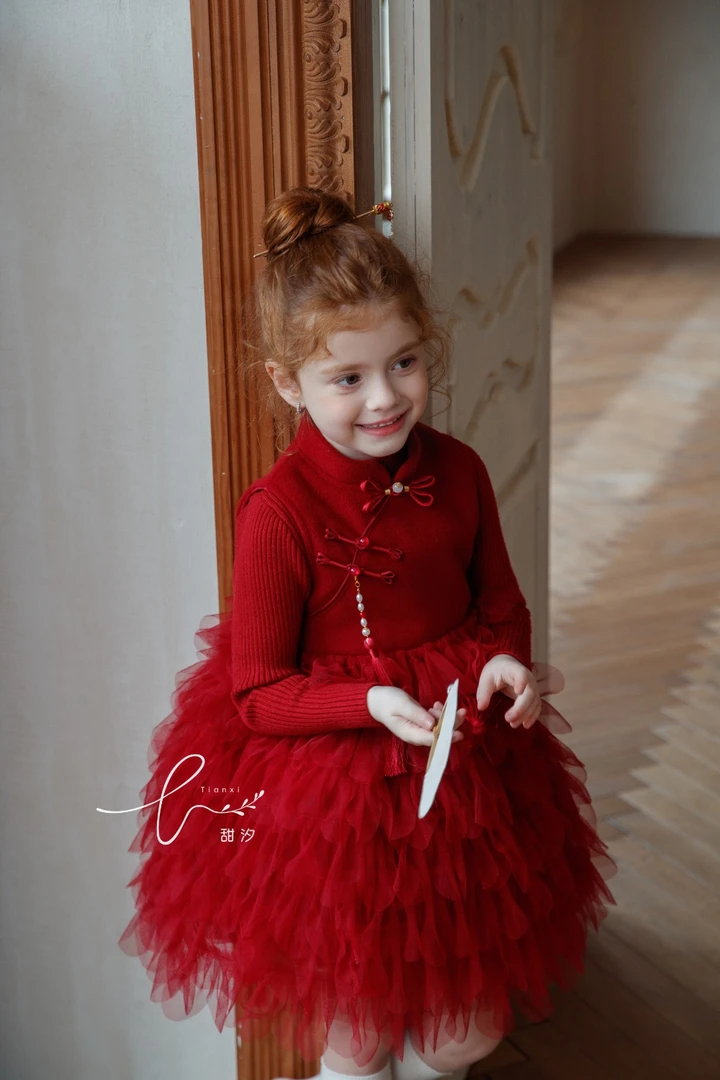 399# 汉服两件套女孩冬装宝宝喜庆公主裙加厚冬季秋冬儿童连衣裙