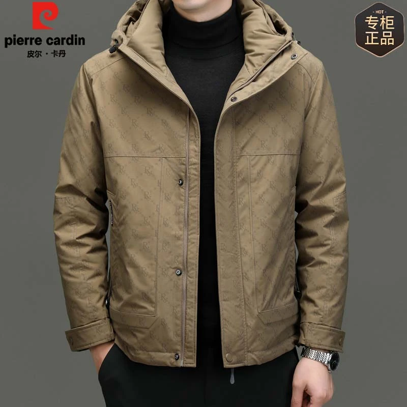 皮尔卡丹男士白鸭绒羽绒服冬季新款时尚商务休闲连帽加厚保暖外套