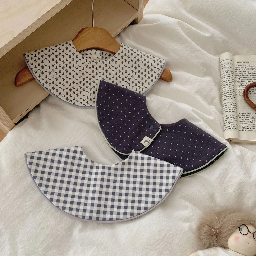 ins韩系婴儿纯棉A类围嘴圆形滚边围兜加厚双面宝宝口水巾四季款