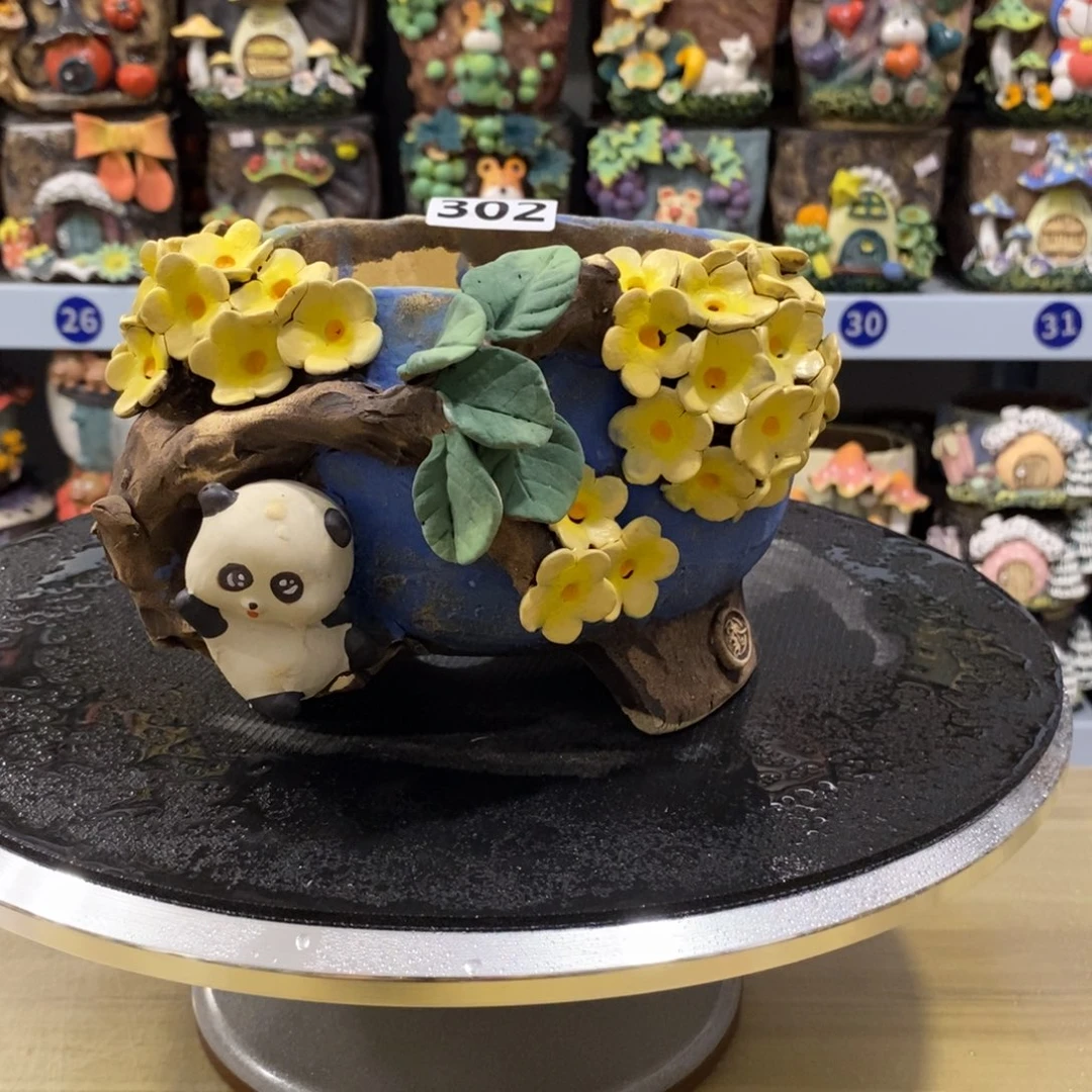 白狐粗陶手捏花盆